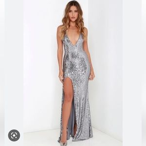 Lulu’s Silver Sequin Prom Formal Dress